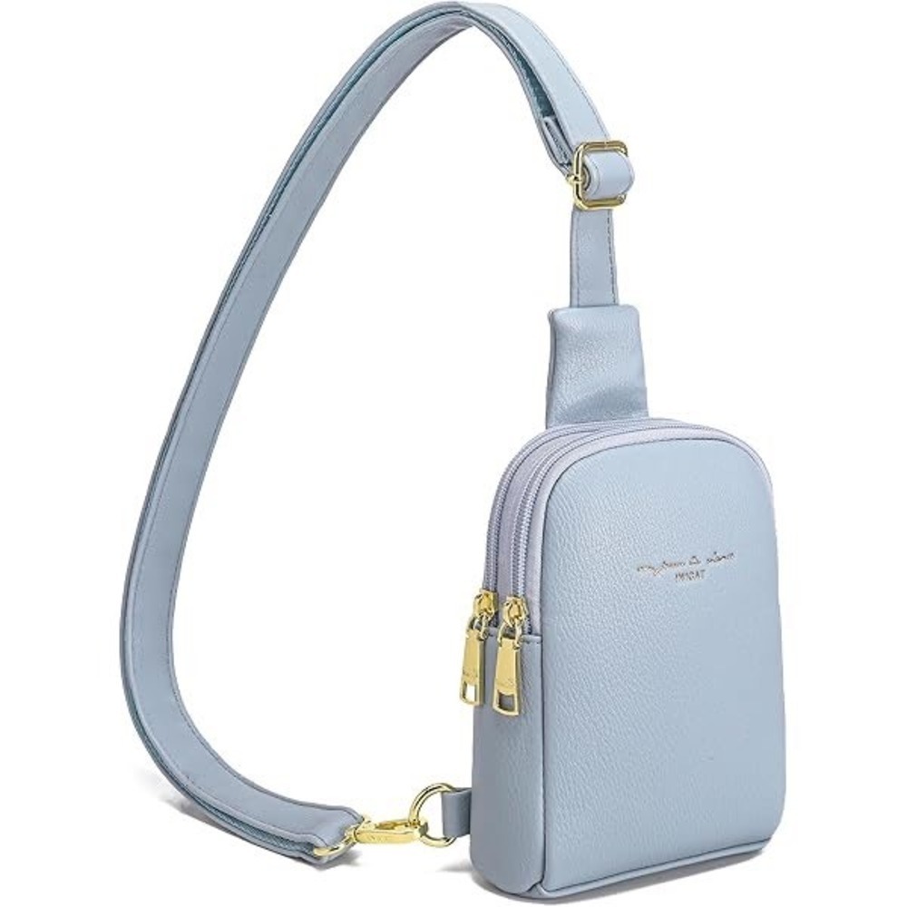 Inicat Gray Blue Crossbody Sling Bag Vegan Leather Dual Compartment Bag NWOT